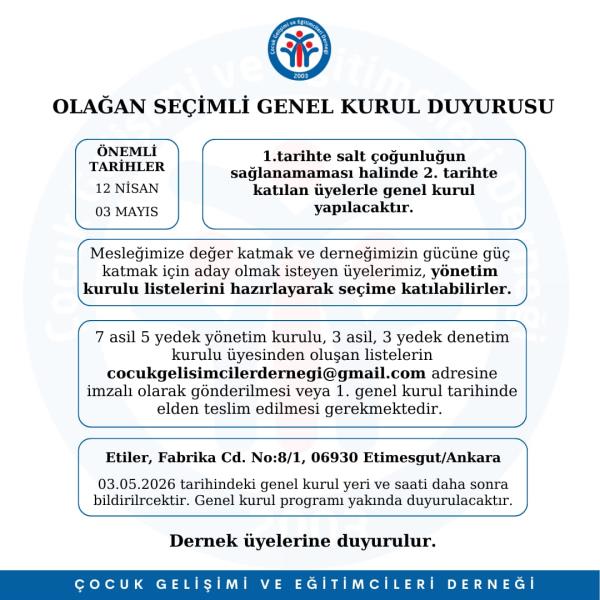 OLAĞAN SEÇİMLİ GENEL KURUL DUYURUSU